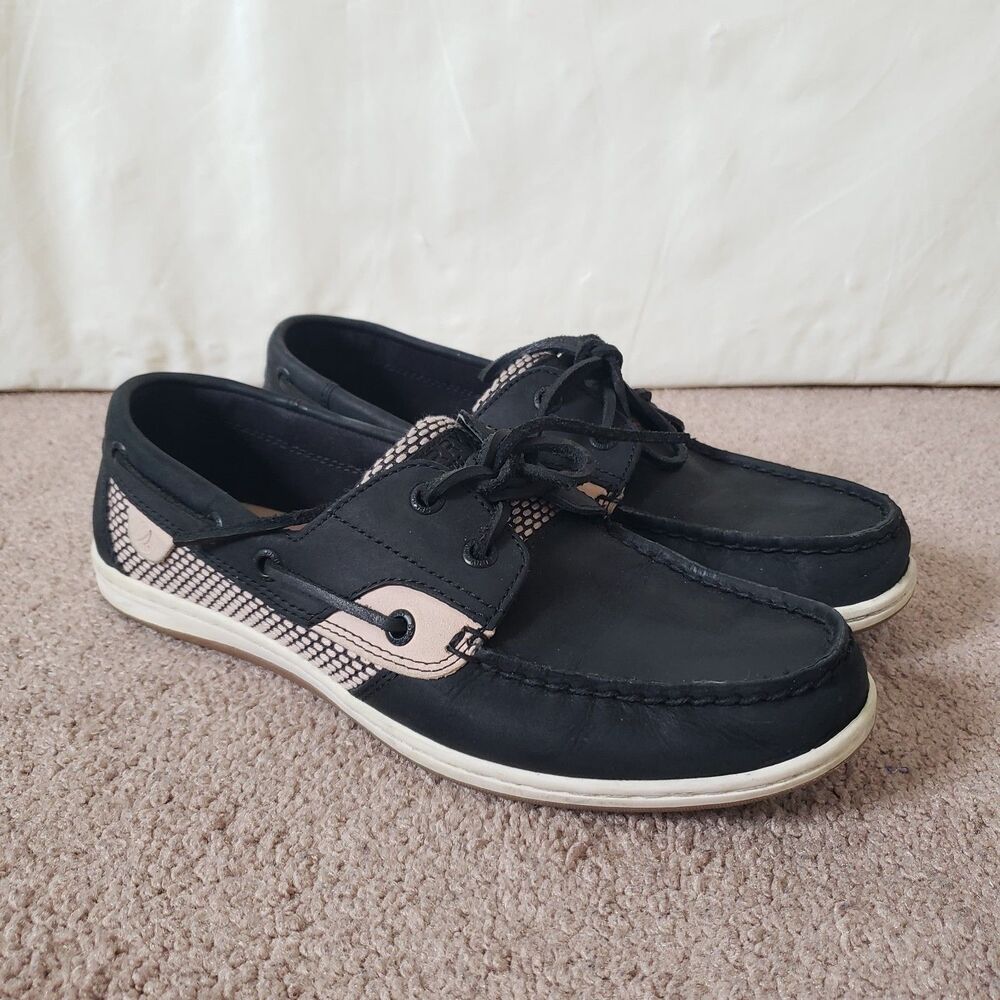 Sperry Women's Top-Sider Koifish Textured Stripe Slip On Boat Shoe Black/Pink 9M